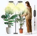 GLOWRIUM Grow Lights for Indoor Plants 36W Full Spectrum 2-Head LED Plant Light with Stand Adjustable Height 3/9/12H Timer 6 Dimmable Levels &amp 3 Lighting Modes(Black-Double Head)