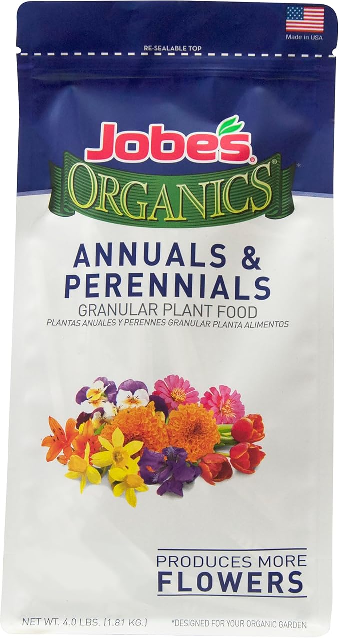 Jobe's Granular Plant Food Flower &amp Rose Jobe’s Organics Fertilizer for Geraniums Hibiscus Daisies and Other Perennial and Annual Plants 4 lbs