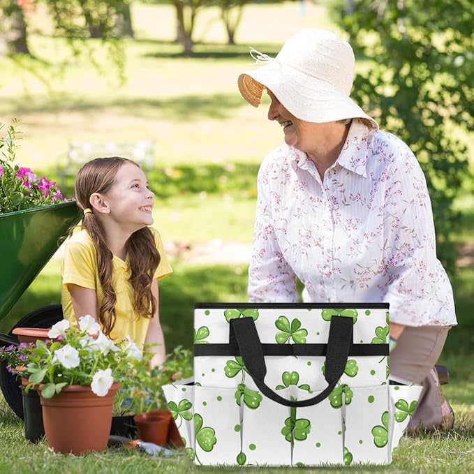 Clover Gardening Tool BagHeavy Duty Garden Tote BagPortable Oxford Leaf Gardening Storage Basket Organizer Handbag with Pockets HandleHand Tools Gifts for Outdoor Garden Lawn Yard