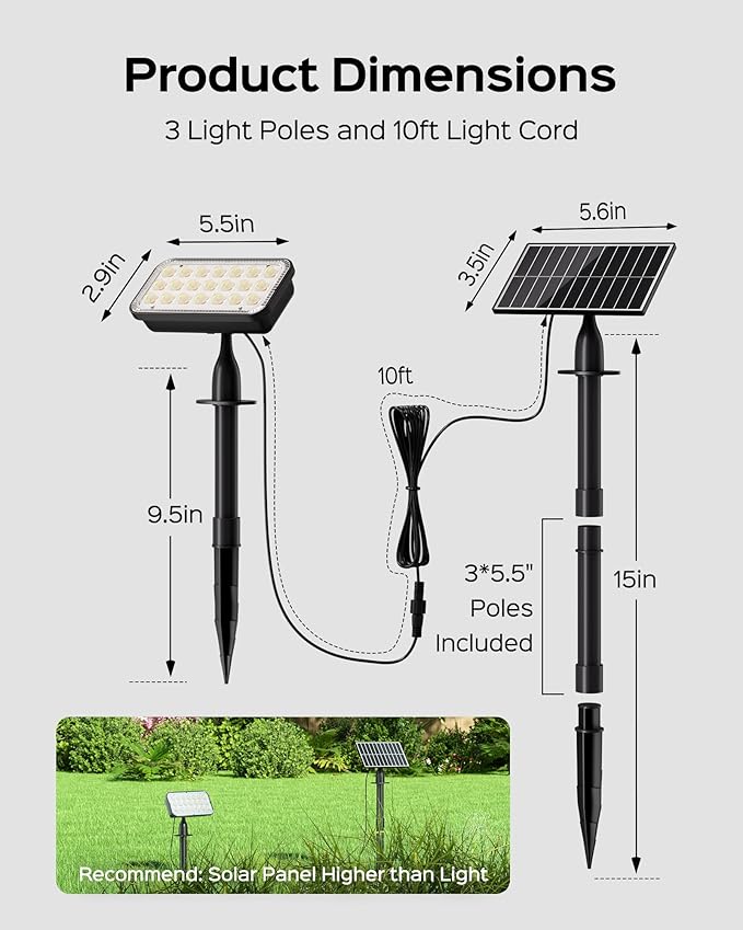 JACKYLED Solar Spot Lights Outdoor 84-LED Solar Spotlights with 10ft Cord 5 Lighting Modes IP65 Waterproof Landscape Lights for Yard Garden Pathway Ground &amp Wall Mount 4-Pack