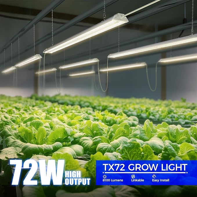 Barrina TX72 4FT Grow Lights for Seed Starting 72W(500W Equivalent) High PPFD Full Spectrum with 660nm Red LEDs Linkable Hanging Grow Lights for Indoor Plants with On/Off Switch Veg 1 Pack