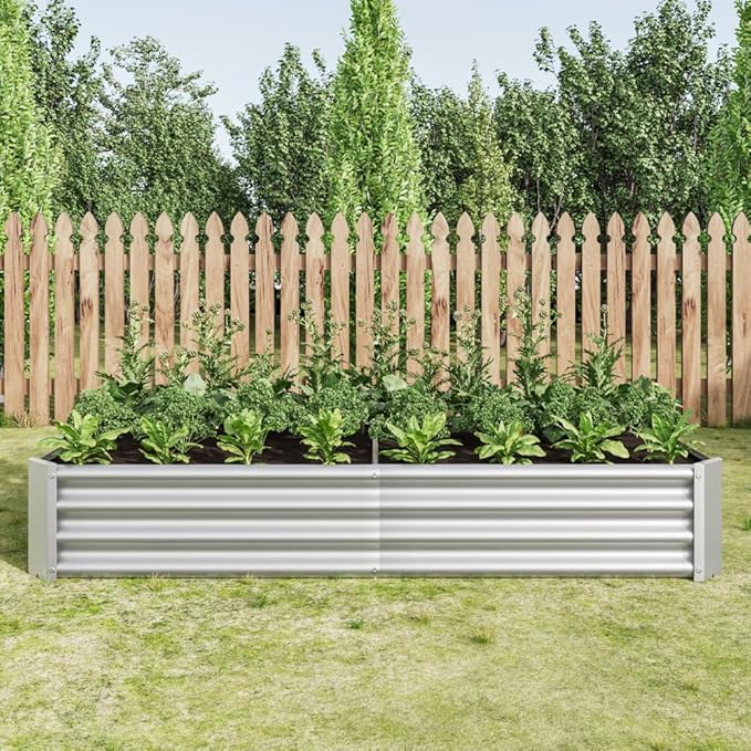 Heavy-Duty Galvanized Steel Raised Garden Bed for Outdoor Vegetable Herb and Flower Planting – Rust-Resistant &amp Durable (Silver with 6x3x1ft)