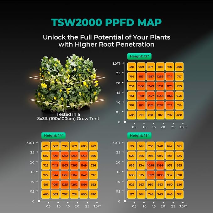 MARS HYDRO TSW2000 Led Grow Light 300 Watt Dimmable Daisy Chain Full Spectrum Growing Lamps for Indoor Plants Seeding Veg Bloom Light for 3x3/4x4ft Coverage and Time 2-in-1 Smart Timer Outlet Dual Out