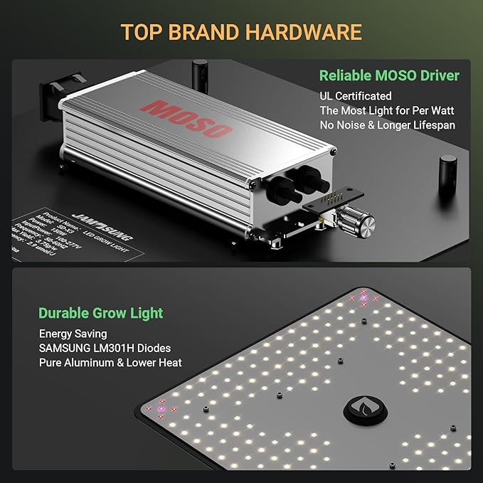 150% High-Yield LED Grow Light with LM301H Diodes Dimmable Lighting Full Spectrum Grow Light for Indoor Plants Veg Bloom Growing Lamps for 2.5x2.5/4x4 Grow Tent 3.75g/w