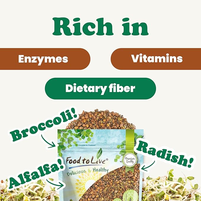 Food to Live - Spicy Mix of Sprouting Seeds 2.5 Pounds - Broccoli Radish Alfalfa Kosher Raw