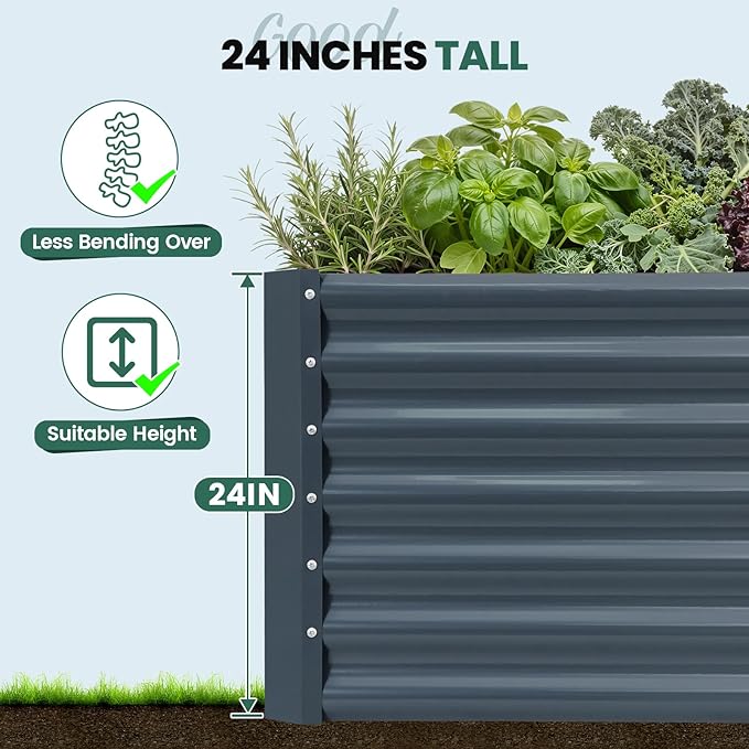 G GOOD GAIN 6x3x2 ft Galvanized Raised Garden Bed Kit Large Metal Planter Box Outdoor for Vegetables Flowers Herbs 24 Tall 269 Gallon Capacity Deep Root Design Grey