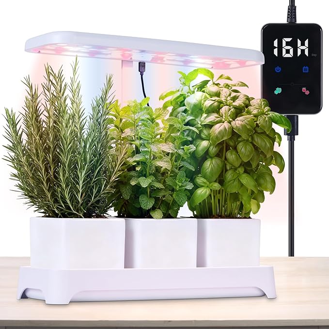 Indoor Garden Led Grow Light Full Spectrum LED Grow Lamp for Indoor Plants with Intelligent Controller Height Adjustable Ideal for Home Desk Plant Lighting (Without Pots)(White 16.5*6.5*4 inch)