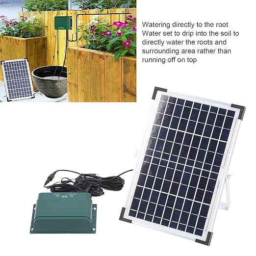 Solar Automatic Drip Irrigation Kit 18V 10W Polycrystalline Silicon System for Indoor Outdoor - Portable Watering Adjustable Timer Self Automatic Gardening