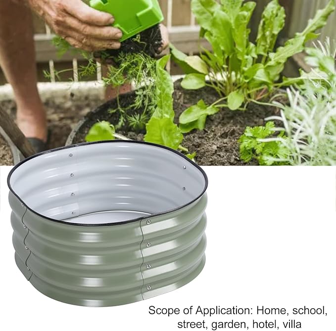 60x60x28cm Raised Garden Bed Stylish Planter Garden Boxes Open Bottom Design Raised Planter Bed Stainless Steel Open Bottom Safety Raised Garden Bed for Home School (Light Green)