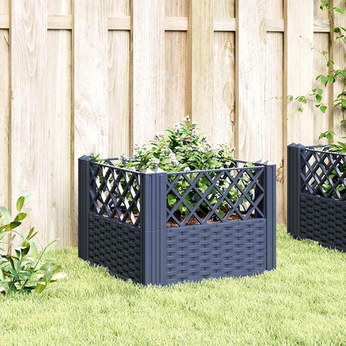 Blue Grey Modular Garden Planter 17.1in Square Polypropylene Matte Finish Outdoor Indoor Use Durable Raised Garden Bed for Patio Balcony