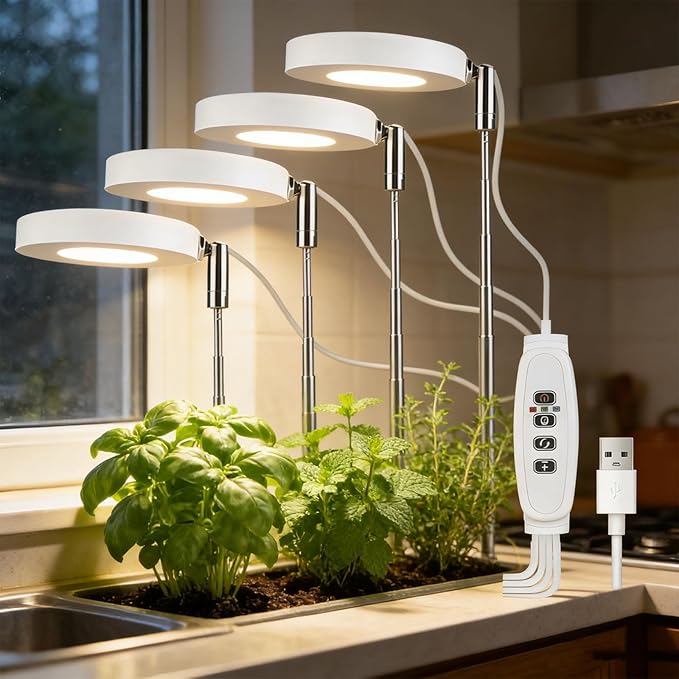 3.5 Inch LED Plant Light Featuring 10 Levels Dimming 3 Spectrum Modes Automatic Daily Timer Telescopic Design Flexible Height USB Compatibility Power Banks Rotatable Lamp