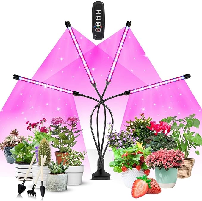 Indoor Plant Light 4 Heads Full Spectrum LED Grow Lights with Adjustable Tripod and Timer for Indoor Plants Gardening Growth Grow Lamp