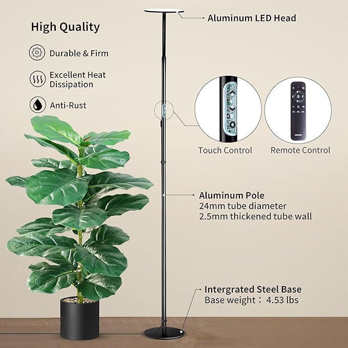 chiphy Grow Lamp 40W Full Spectrum Grow Lights for Indoor Plants 4H/8H/12H Timer 2300K-6500K 10 Dimmable Levels 76''Height Adjustable Remote Control Ideal for Large Tall Plants