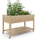 Elevated Garden Bed 30” Tall Raised Planter Box with Wheels &amp Deep Design for Vegetables - Cedar Wood 220 lbs Capacity 48x24x30 inch