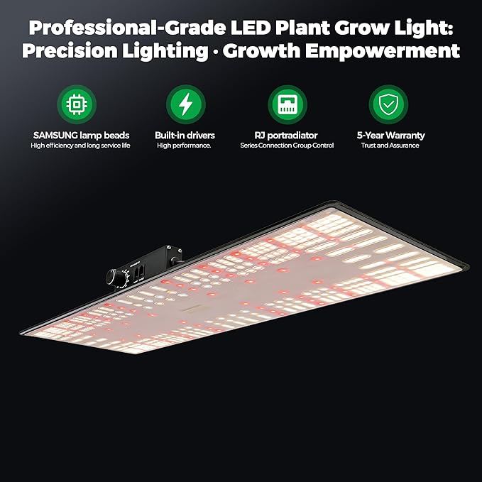 Full Spectrum LED Grow Light | 2.8 μmol/J High Efficiency | IP65 Waterproof | 0-10V Dimmable | for Commercial Greenhouses &amp Hydroponics