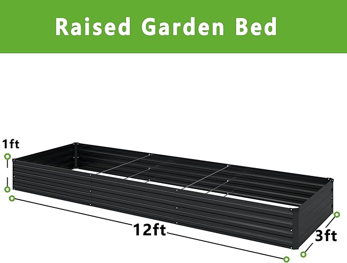 MGNO 2pcs 10x3x1FT Galvanized Raised Garden Bed-Outdoor Planter Box for Vegetables-Metal Garden BedRectangle Planting Box for HerbFlowerBlack