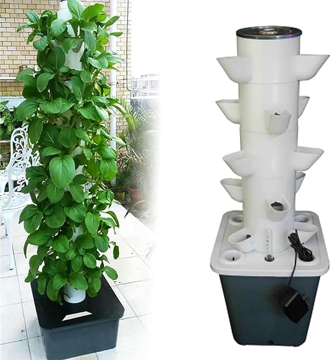 Hydroponics - System of Hydroponic Cultivation of 15 Hydroponic Cultivation Tower with Timer PVC Plants Cultivation Systems for Home Office