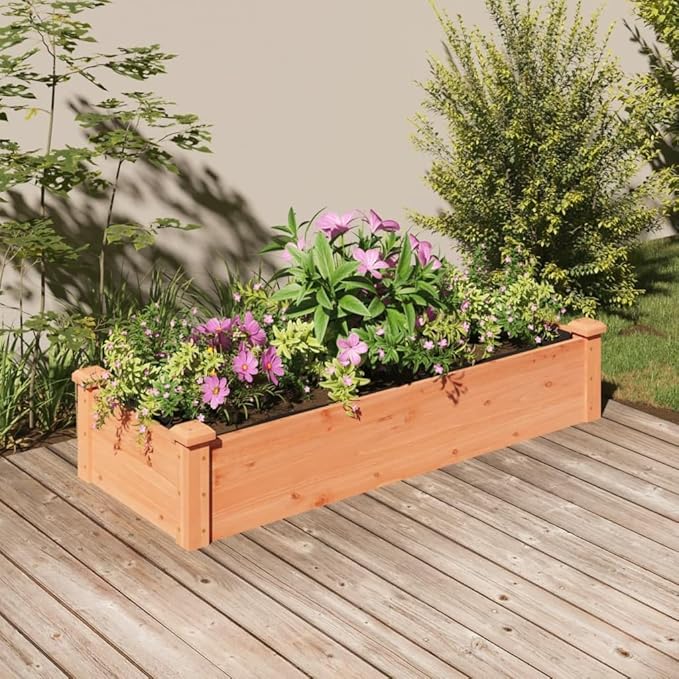 Wooden Garden Raised Bed with Liner for Vegetables Gardening Flowers Outdoor Wooden Raised Garden Bed Planter Box for Backyard Garden Lawn Brown 47.2x17.7x9.8 Solid Wood Fir
