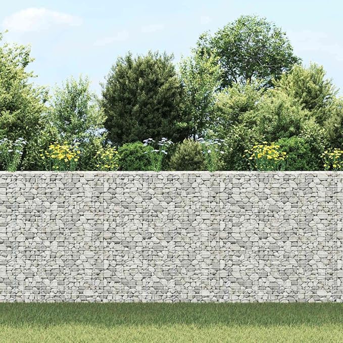 Extra Tall Silver Gabion Raised Bed 11.8 x 11.8 x 59.1 in Iron Planter Kit Outdoor Privacy Garden Fence Panel Alternative Modern Industrial Cubic Design for Balcony Yard Patio