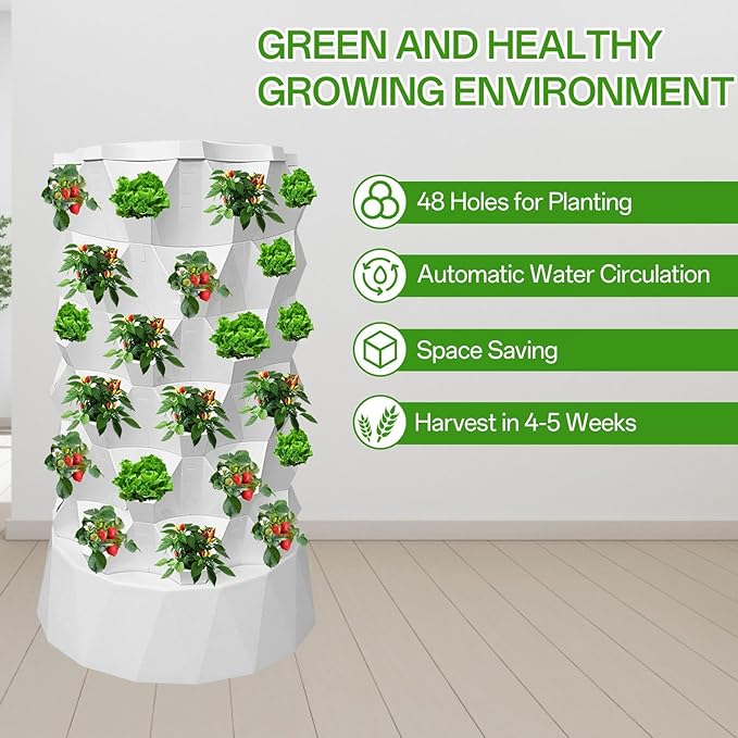 Hydroponics Growing System with Water Pump Vertical Hydroponic Planter Starter Kit Indoor Outdoor Growing Tower for Strawberries Tomatoes Lettuce Home Garden Planting
