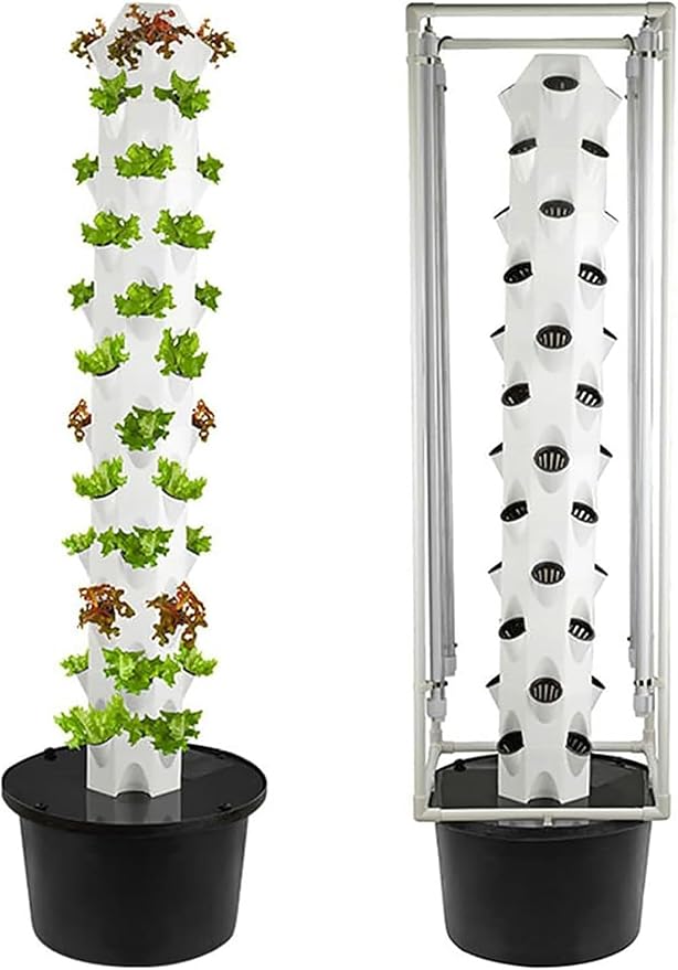 48 Pods Hydroponics Growing System Aeroponics Growing Tower with LED Grow Light Vertical Herbs Garden Planter Plant Germination Aeroponics Growing Kit with Hydrating PumpAdapterNet PotsTimer
