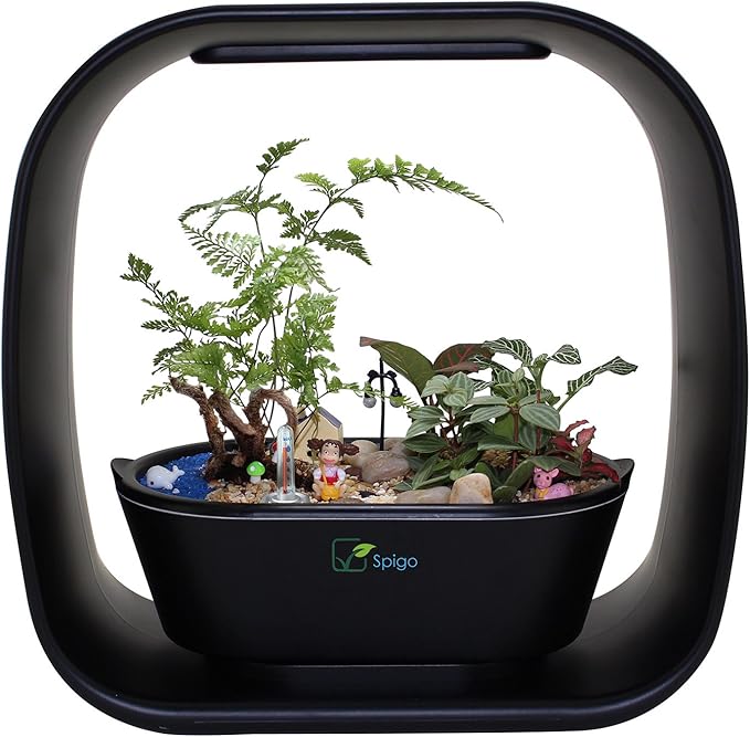 Intelligent Indoor LED Light Garden with Self-Timing and Self Watering Technology Great for Growing Fresh Herbs Small Plants and Also Makes A Great Gift Sleek Matte Black Finish