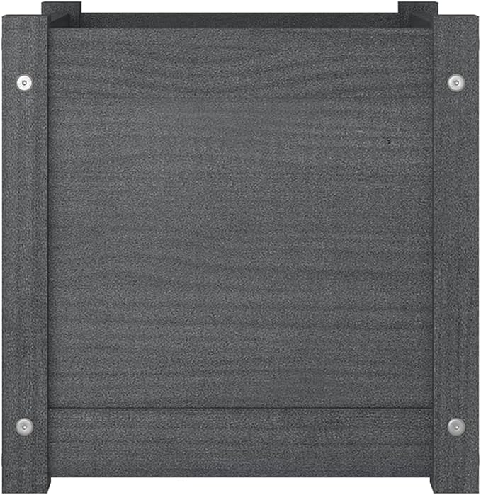 Grey Solid Pinewood Planter 15.7 inch Medium Cubic Decorative Inlays Outdoor Garden Bed Weather-Resistant for Patio Balcony Terrace