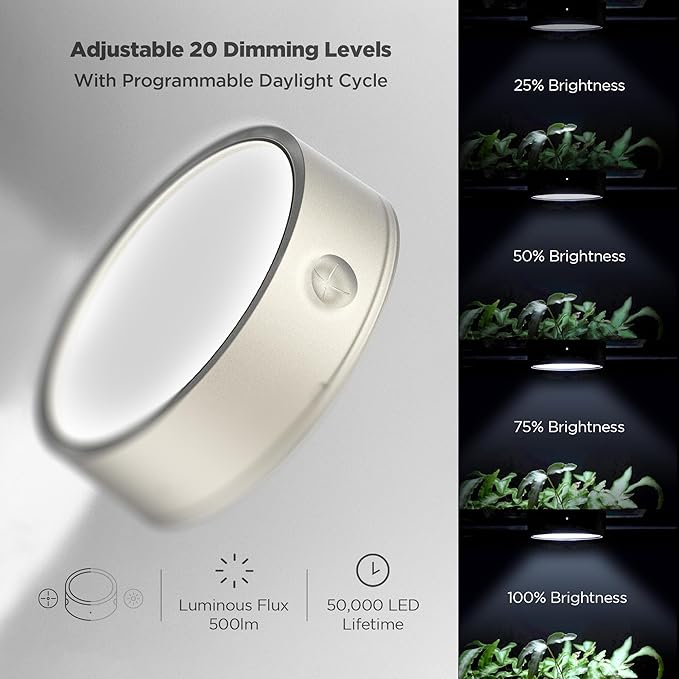 ONF Mist O+ App Controlled Via Bluetooth Magnetic Full Spectrum Grow Light Colorfull LED Indoor Plant Light Puck Light 4 Level dimmable 3 Color Temperature Under Cabinet Grow Light Beige