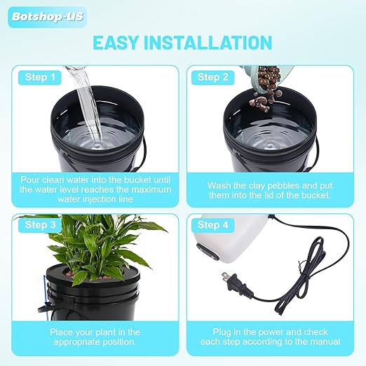 Hydroponics Growing System Kit 5-Gallon Deep Water Culture Recirculating Drip Grow System Indoor Garden Grow System with Hose Air Pump and Air Stone (1 Bucket + Drip Irrigation)