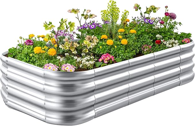 Crirax Raised Garden Beds Outdoor 8×4×1 Ft DIY Galvanized for Vegetables 12-in-1 Modular Metal Bed Kit Gardening Planters Sliver 03