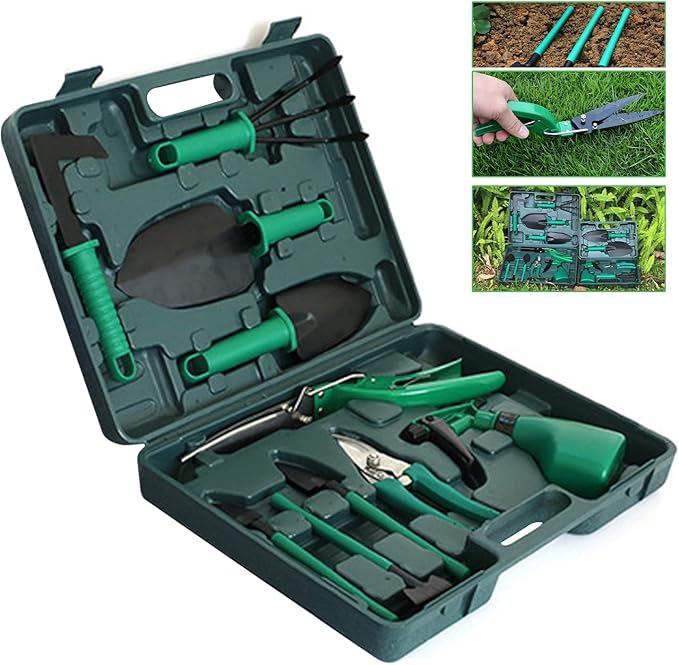 Garden Tools Kit Metal Plastic Multifunctional Complete Kit Gardening Tool Set Comfortable Hand Feel Gardening Tools for Planting Pruning ers[Green]
