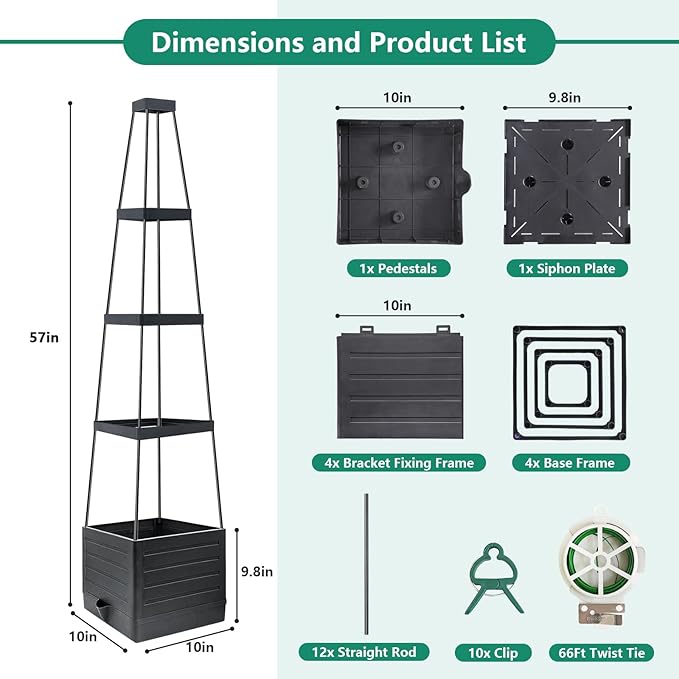 2 Pack Raised Garden Bed Planter Box with Trellis 58”Tomato Planter with Trellis for Climbing Plants Vegetables Vine Flowers Self-Watering Tomato Cage for Garden Patio Outdoor &amp Indoor