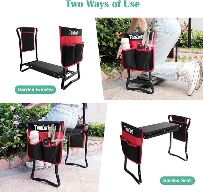 TomCare Garden Kneeler Seat Garden Bench Garden Stools Foldable Stool with Tool Bag Pouch EVA Foam Pad Outdoor Portable Kneeler Christmas Gardening Gifts for Women MenLarge 21.65x10.62x18.89Black