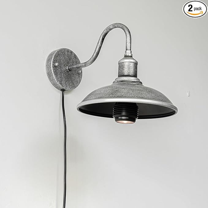 2-Pack Hook Mounted Plant Light Full Spectrum 4500K 10W Adjusted Light Beam Range 15-60° Industrial Style Silver Plug in Wall Lamp for Flowers Growing Indoor Plants