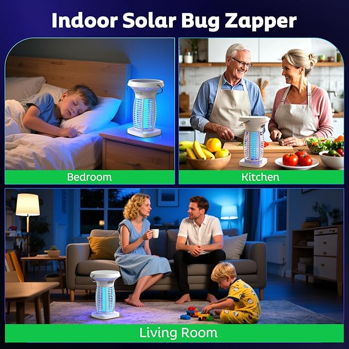 Solar Bug Zapper Outdoor Mosquito Zapper Outdoor Waterproof Electric Fly Zapper Rechargeable Mosquito Killer with Solar Panel 4200V Fly Trap Indoor for Home Backyard Patio Garden Camping