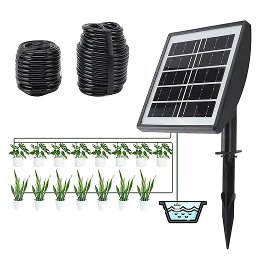 Solar Powered Automatic Drip Irrigation Kit System for Balconies Patios Greenhouses Gardens DIY Watering Solution with Timed Mode Durably ABS Materials 2000mAh Battery