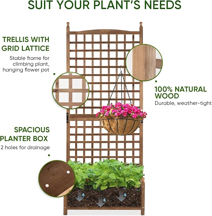 Idzo Raised Garden Bed with Trellis Durable Oil Coated Planter with Trellis 71 Inches Height Vertical Gardens Outdoors with Convenient Non Woven Lining for Better Plants Growing
