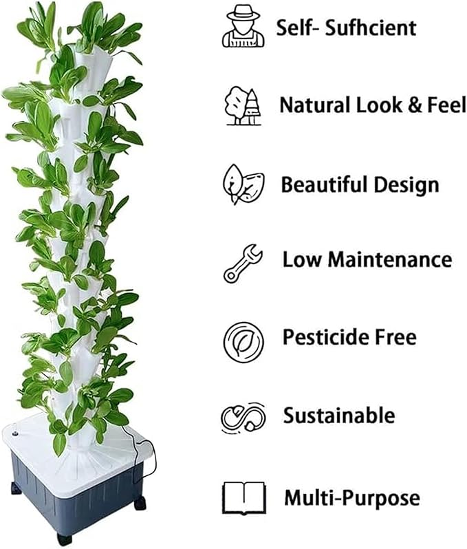 Vertical Grow Tower Hydroponics Growing for Indoor Outdoor Garden Cultivation Growing with Water Pump Nest Basket Sponge8