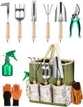 9-Piece Premium Gardening Tool Set for Women - Heavy Duty Stainless Steel Rust-Proof Tools with Fashion Storage Tote | Perfect Gardening Gifts for Mom Mother's Day Birthday &amp Outdoor (Green)