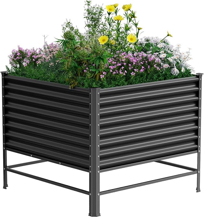 Galvanized Raised Garden Bed with Legs48×48×37in Large Metal Elevated Raised Planter Box Raised Garden Bed1200lb Capacity with Drainage Holes for Vegetables Lawn Green Flowers Fruits Terrace