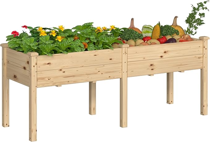 BlueWish 72''L x 23''W x 30''H Outdoor Cedar Garden Bed Raised Garden Bed with 8 Drainage Holes &amp 6 Legs Elevated Planter Boxes for Gardening Vegetable Flower 661lbs Capacity Natural