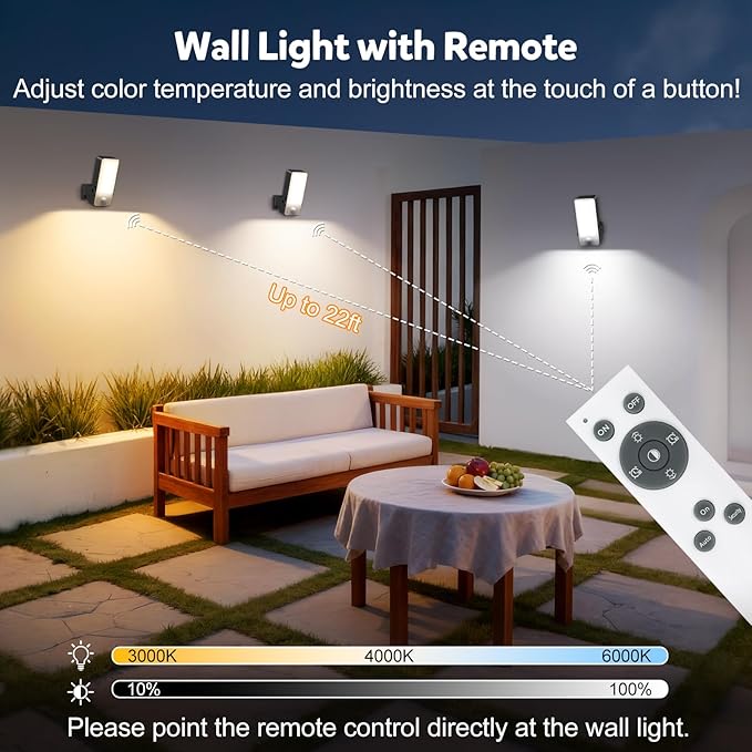 Motion Sensor Outdoor Light 10000mAh Rechargeable Battery Operated Outdoor Light with Remote 3 Modes &amp Dimmable 3000-6000K IP65 Waterproof Outdoor Security Light for GarageFencesPatioGarden