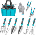 Gardening Tools 10 Piece Heavy Duty Stainless Steel Garden Tools Set with Ergonomic Rubber Handle Variety of Gardening Hand Tool for WomenMenMomDad