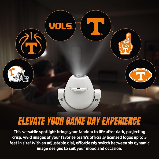 Sporticulture NCAA American Football Tennessee Volunteers - Adjustable Led Mini Spotlight Projector with 6 Team Logo Designs - Portable &amp Rechargeable Spotlight - Battery-Operated - 4.375” x 3.125