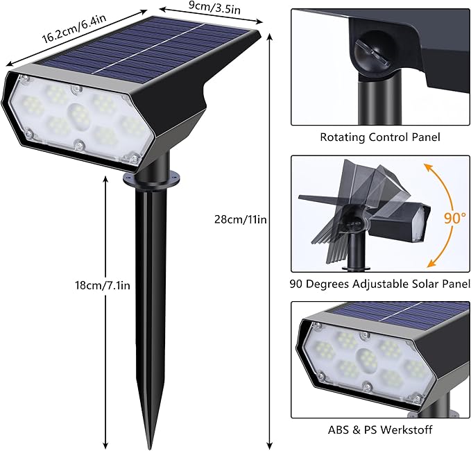 LYHOPE Solar Spot Light Outdoor 49 LED Lights for Outside 2 Modes Solar Powered Spotlights Waterproof Pathway Light for Garden Yard Walkway Driveway Landscape Decorations (4 Pack-Cool White)