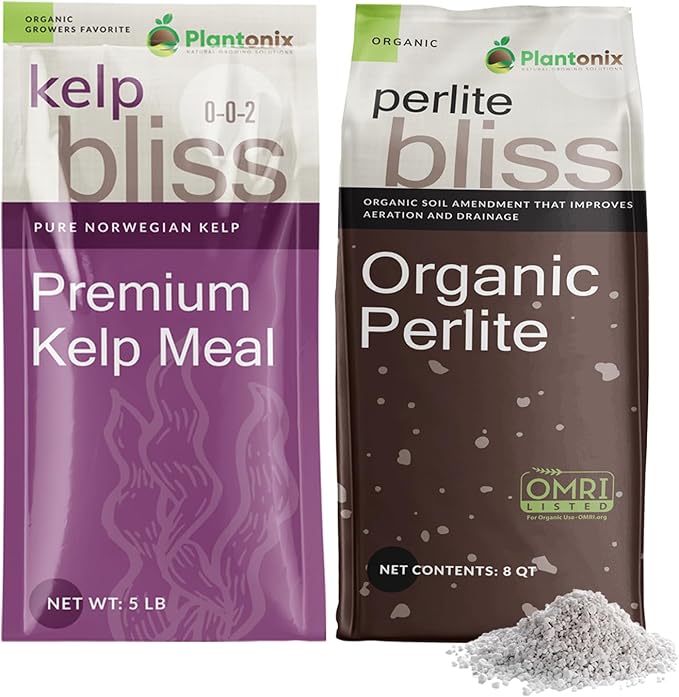Perlite Bliss (8 Qts) + Kelp Bliss (5lbs) - Organic Perlite for Plants &amp Kelp Meal Fertilizer - Horticultural Perlite for Gardening - Kelp Fertilizer for Plants - Garden Soil &amp Potting Soil Mi