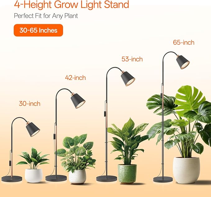 Bstrip Grow Light for Indoor Plants 65 Tall Standing Grow Light 18W Non-Dimmable LED Plant Light with Optical Lens Full Spectrum Plant Light with Flexible Gooseneck &amp Smart Timer
