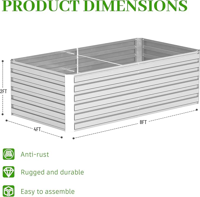 8x4x2 ft Outdoor Raised Garden Bed Large Metal Planter Raised Beds Planters for Outdoor Plants for Vegetables Flowers Herbs Fruits and Succulents.(2 Pcs)