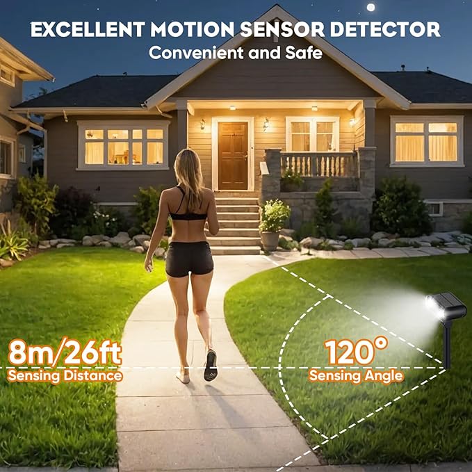 Solar Spot Lights Outdoor 3 Modes Motion Sensor Landscape Lights Waterproof IP67 LED Motion Security Solar Spotlights for Outside Yard Pathway Driveway Walkway 2 Pack