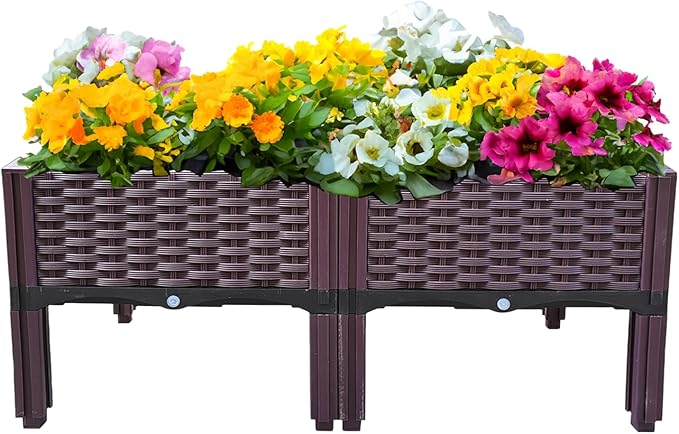 Plastic Raised Garden Bed Set of 2 Planter Grow Boxes 14.5 H with Legs Garden Growing Beds for Indoor &amp Outdoor Vegetable Fruit Flower Herb